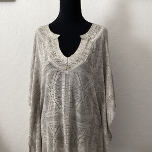 White House Black Market grey poncho-style sweater, sz XS, v-neck, pull-over